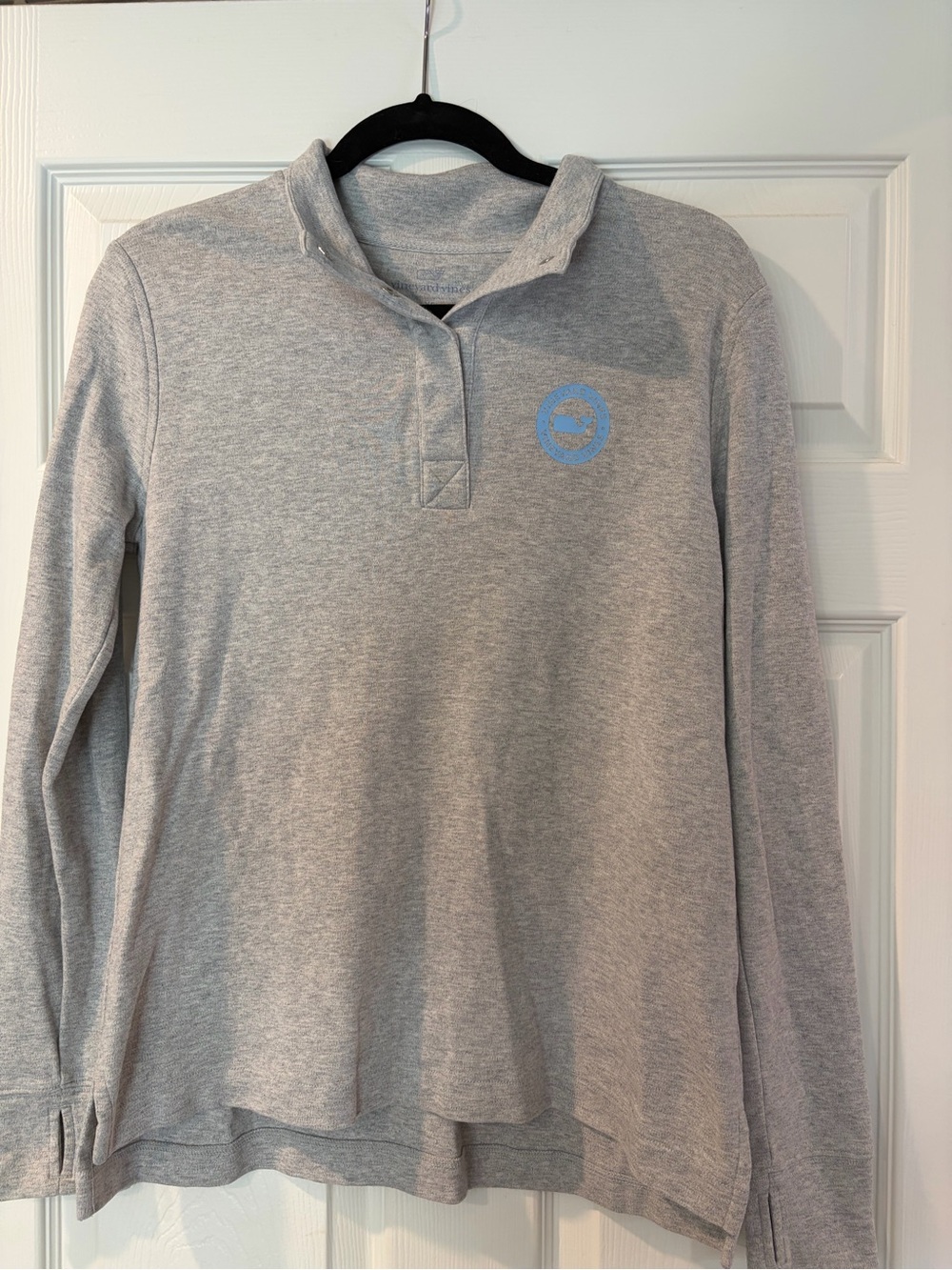 Vineyard Vines Heather Gray Long Sleeve Polo with Light Blue Logo